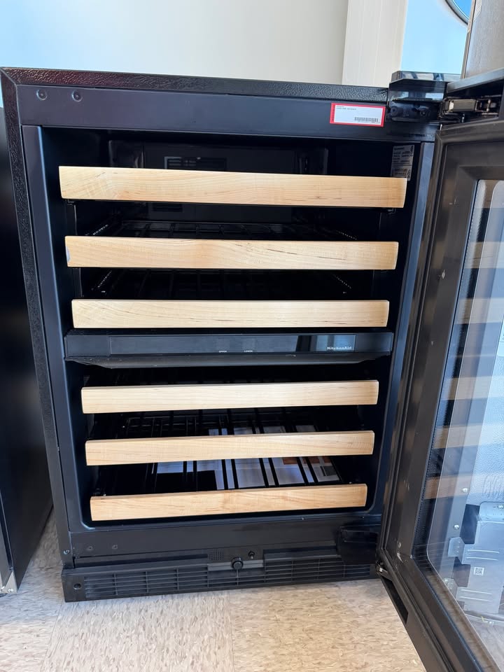 KitchenAid - 46-Bottle Dual Zone Wine Cellar with Glass Door and Wood-Front Racks - Stainless Steel - KUWR214KSB