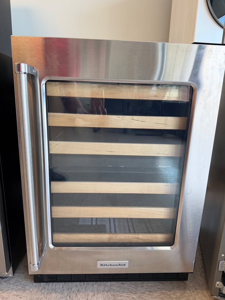 KitchenAid - 46-Bottle Dual Zone Wine Cellar with Glass Door and Wood-Front Racks - Stainless Steel - KUWR214KSB