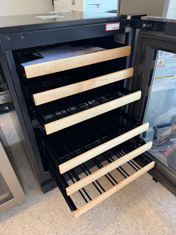 KitchenAid - 46-Bottle Dual Zone Wine Cellar with Glass Door and Wood-Front Racks - Stainless Steel - KUWR214KSB