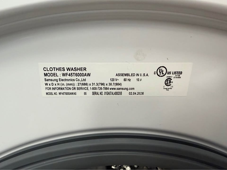 Samsung - 4.5 Cu. Ft. High-Efficiency Smart Front Load Washer with Vibration Reduction Technology+ - White - WF45T6000AW