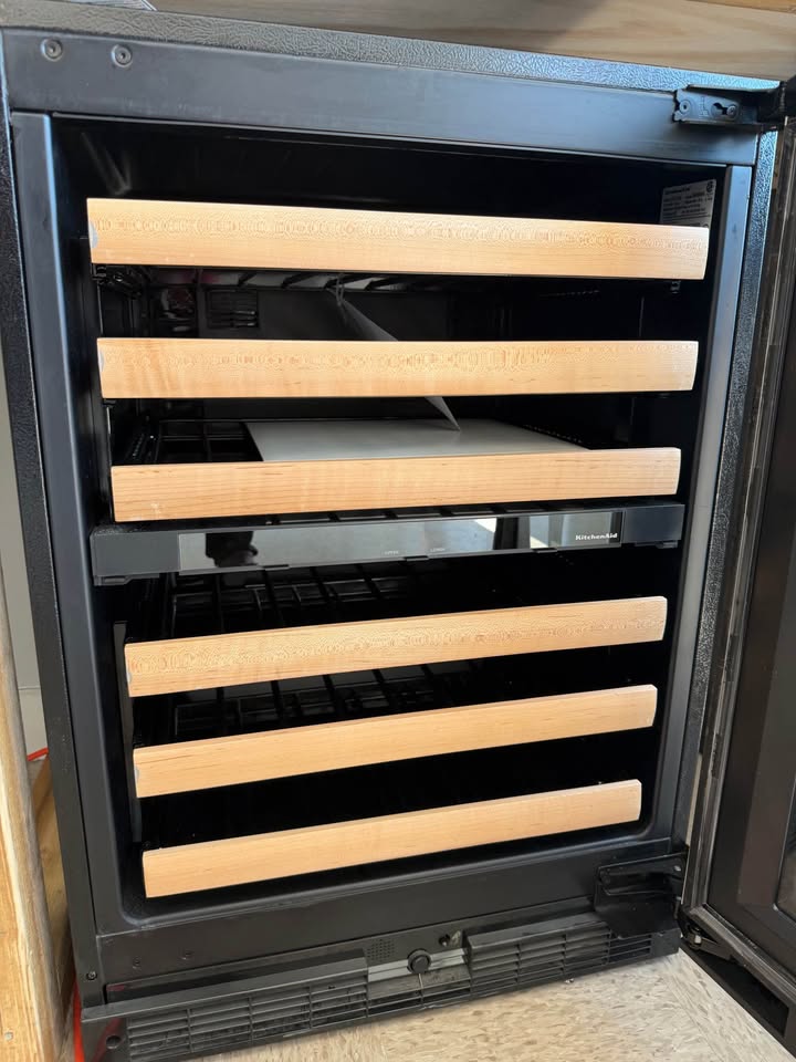 KitchenAid - 46-Bottle Dual Zone Wine Cellar with Glass Door and Wood-Front Racks - Stainless Steel - KUWR214KSB