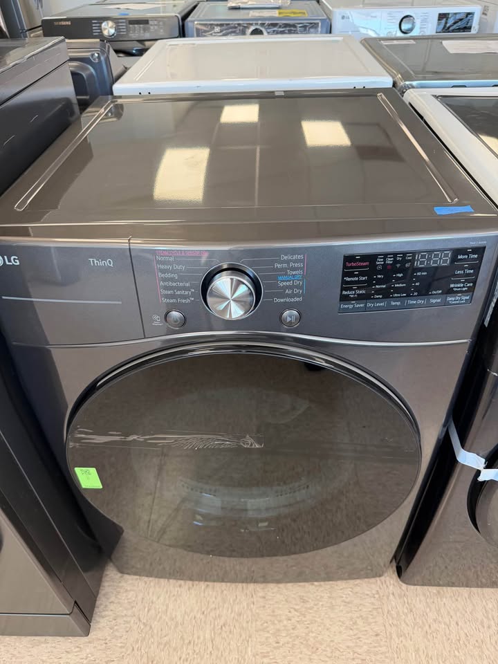 LG - 7.4 Cu. Ft. Smart Front Load Electric Dryer with Sensor Dry and TurboSteam™ - Black Steel - DLEX4080B