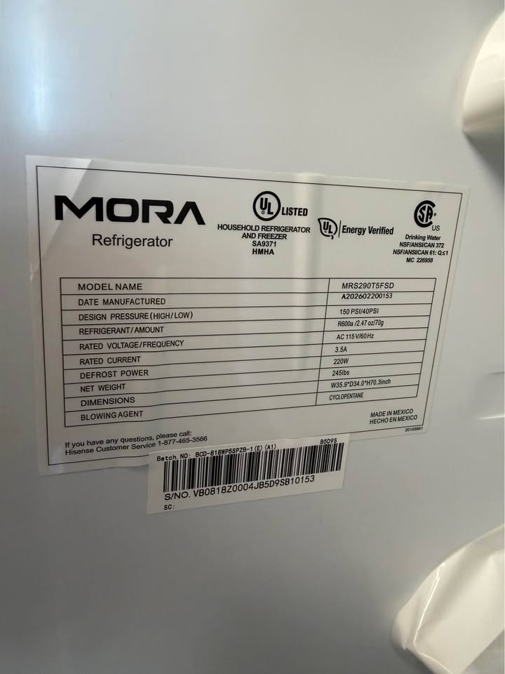 Mora - 36 in. 29.1 Cu. Ft. Side-by-Side Refrigerator with External Ice & Water Dispenser - Fingerprint-Resistant Stainless Steel - MRS290T5FSD