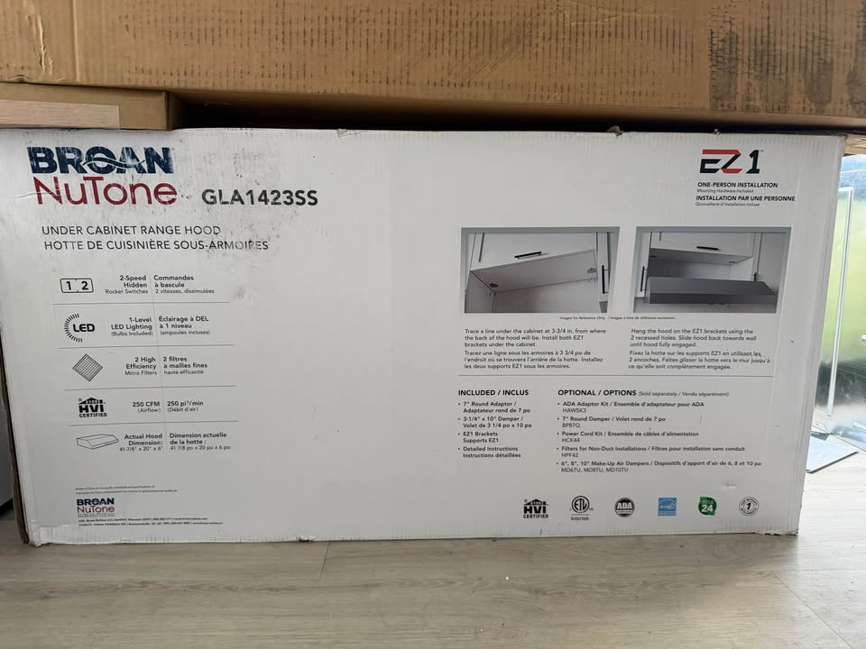 Broan-NuTone - 42 in. Glacier Under-Cabinet Range Hood with 350 CFM, 2-Speed Fan & LED Lighting - Stainless Steel - GLA1423SS