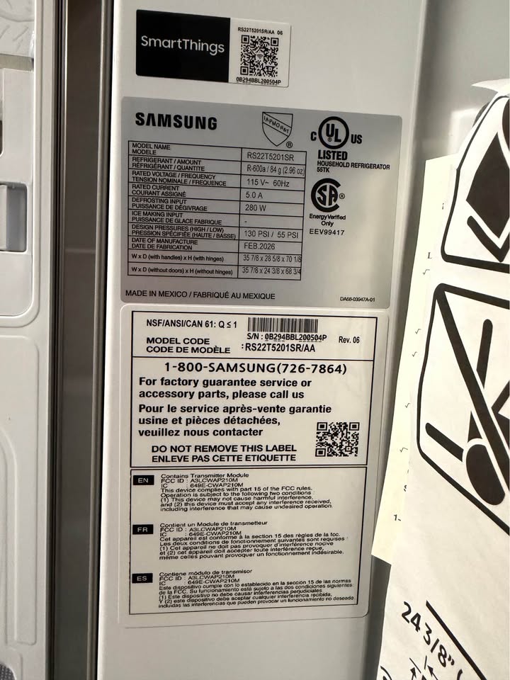 Samsung - 36 in. 22 Cu. Ft. Counter-Depth Side-by-Side Smart Refrigerator with All-Around Cooling, Ice & Water Dispenser - Stainless Steel - RS22T5201SR