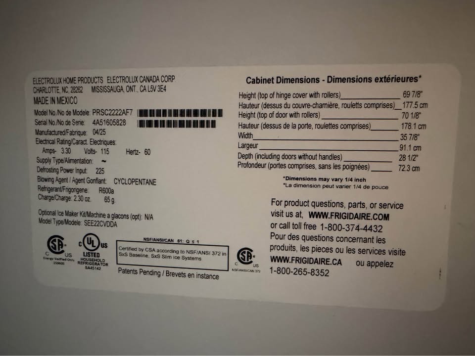 Frigidaire Professional - 36 in. 22.3 Cu. Ft. Counter-Depth Side-by-Side Refrigerator with Ice & Water Dispenser - Smudge-Proof Stainless Steel - PRSC2222AF7
