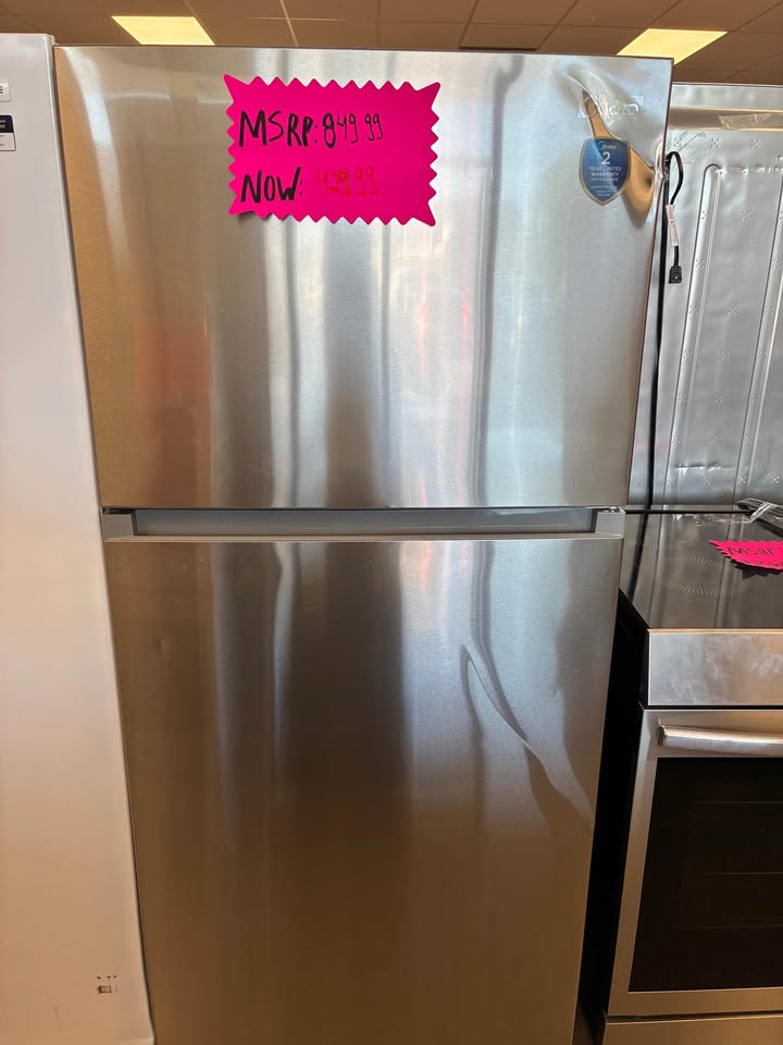 Midea - 30 in. 20.5 Cu. Ft. Garage-Ready Top-Freezer Refrigerator with Reversible Door & Humidity-Controlled Crispers - Stainless Steel - MRT21D3BST