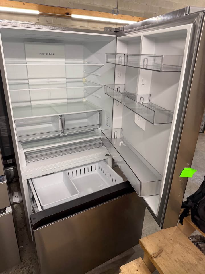 Midea - 22.8 Cu. Ft. Counter-Depth Bottom-Freezer Refrigerator with Built-In Ice Maker, Reversible Door & Spill-Proof Glass Shelves - Stainless Steel - MRB23D5AST
