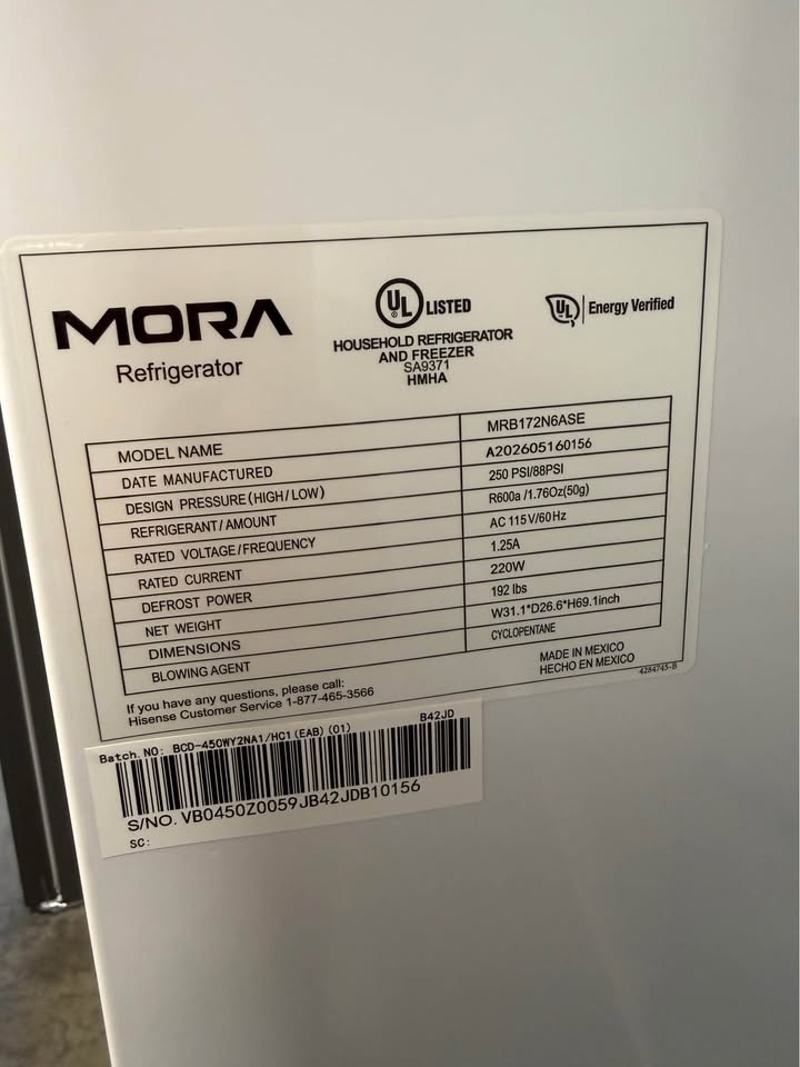 Mora - 17.2 Cu. Ft. Counter-Depth Bottom-Freezer Refrigerator with LED Interior Lighting, Reversible Door & Energy Star - Stainless Steel - MRB172N6ASE