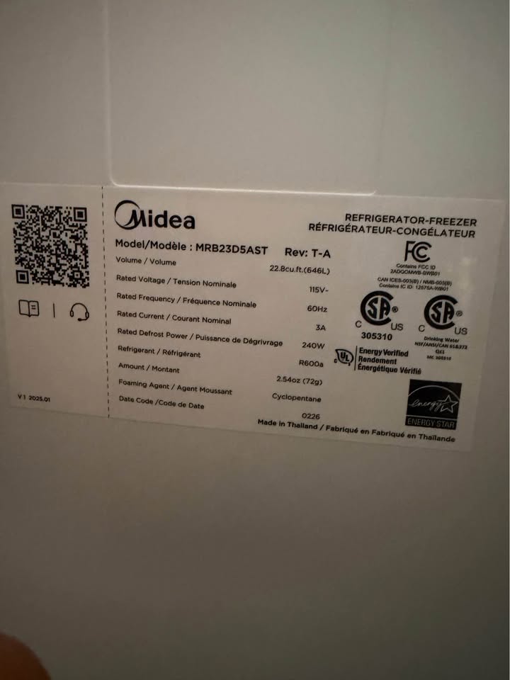 Midea - 22.8 Cu. Ft. Counter-Depth Bottom-Freezer Refrigerator with Built-In Ice Maker, Reversible Door & Spill-Proof Glass Shelves - Stainless Steel - MRB23D5AST