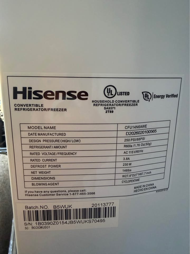 Hisense - 13.6 Cu. Ft. Garage-Ready Convertible Frost-Free Upright Freezer with No Frost Technology, LED Lighting & Door Alarm - White - CFU14N6AWE