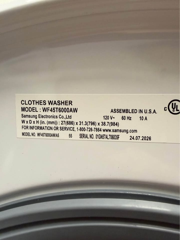 Samsung 4.5 Cu. Ft. Front Load Washer – White – WF45T6000AW