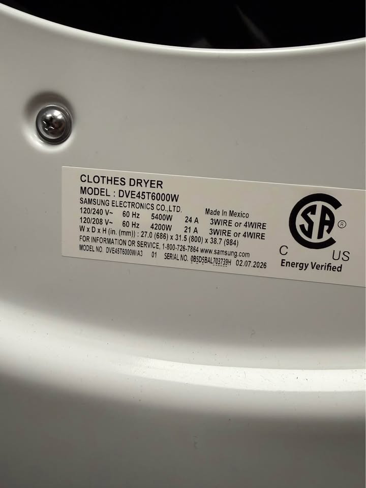 Samsung 7.5 Cu. Ft. Electric Dryer – White – DVE45T6000W