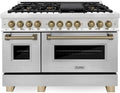 ZLINE - 48 in. 6.7 Cu. Ft. Freestanding Double Oven Gas Range with 8 Burners - Stainless Steel with Champagne Bronze Accents - SGRZ-48-CB