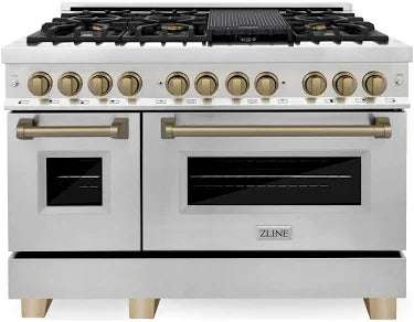 ZLINE - 48 in. 6.7 Cu. Ft. Freestanding Double Oven Gas Range with 8 Burners - Stainless Steel with Champagne Bronze Accents - SGRZ-48-CB
