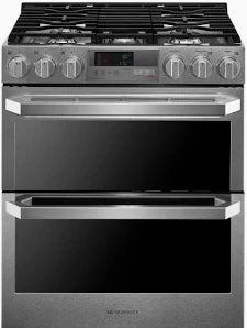 LG SIGNATURE - 7.3 Cu. Ft. Smart Slide-In Double Oven Dual Fuel True Convection Range with 5 Burners and EasyClean® - Textured Steel - LUTD4919SN